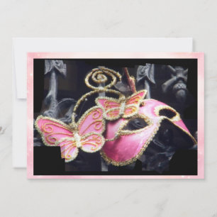 Invitación de Máscara de Carnaval de Mariposa Rosa