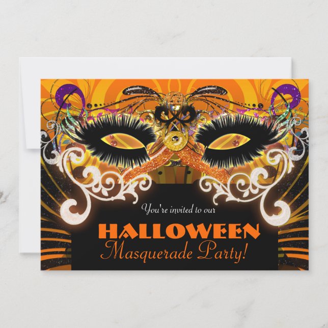 Invitación de Máscara de Disfraz de Halloween (Anverso)