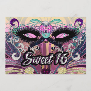 Invitación de máscara de fiesta de dulces dieciséi