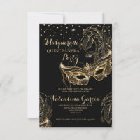 Invitación de máscara de mascarada purpurina quinc
