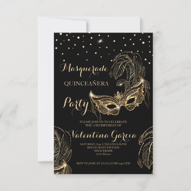 Invitación de máscara de mascarada purpurina quinc (Anverso)