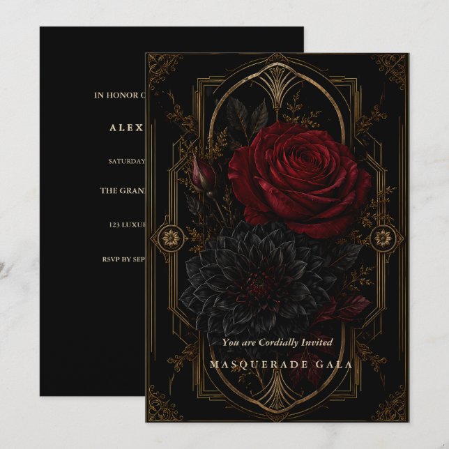 Invitación de máscara de oro gótico de la regencia (Anverso / Reverso)