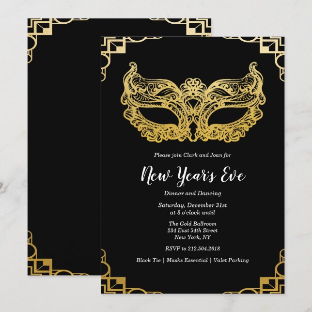 Invitación de Máscara de Oro para la Fiesta de Fin (Anverso / Reverso)