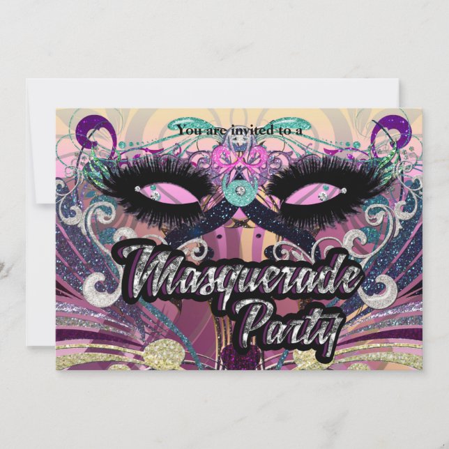 Invitación de Máscara de Pestañas Glam de Fiesta d (Anverso)