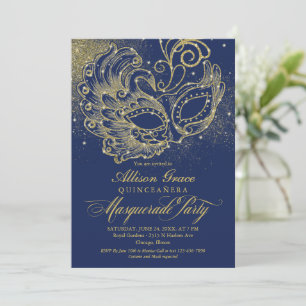 Invitación de Máscara de Quinceañera Azul Marino D