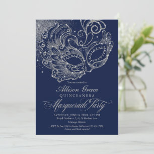 Invitación de máscara de quinceañera azul marino p