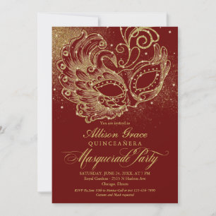 Invitación de máscara de Quinceañera de oro de Bor