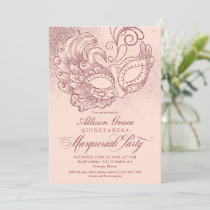 Invitación de Máscara de Quinceañera Rosa Dorado