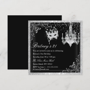 Invitación de Máscara Elegante de Negro y Plata pa