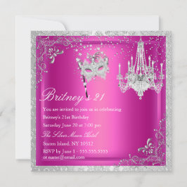Invitación de Máscara Elegante Rosa y Plata para 2