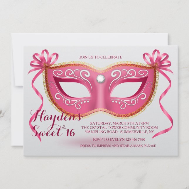 Invitación de Máscara Rosa (Anverso)