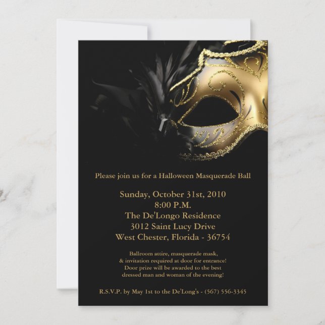 Invitación de mascarada de baile de máscaras de má (Anverso)