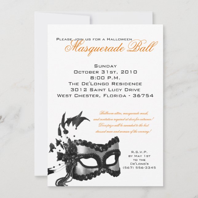 Invitación de mascarada de baile de máscaras de má (Anverso)