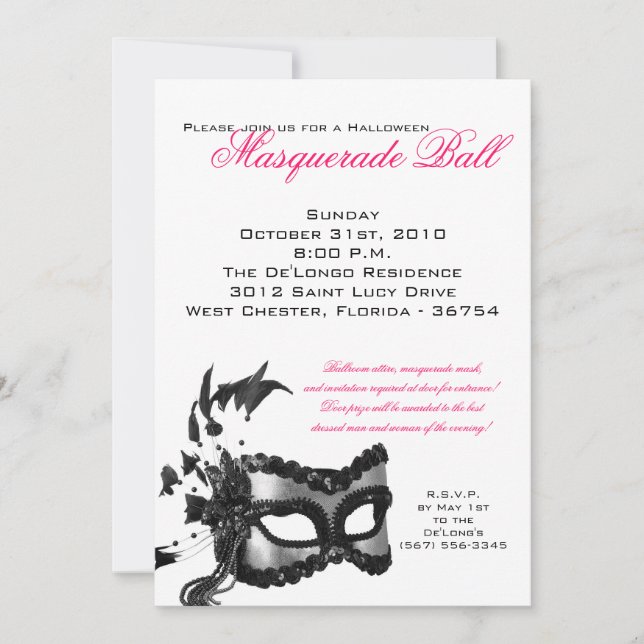 Invitación de mascarada de baile de máscaras de má (Anverso)