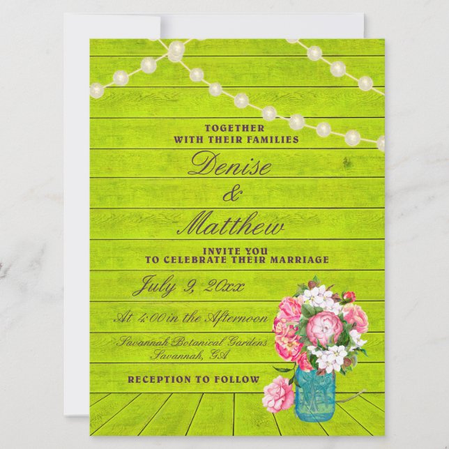 Invitación de Mason Jar Rosas Rústicos de 6,5" x 8 (Anverso)