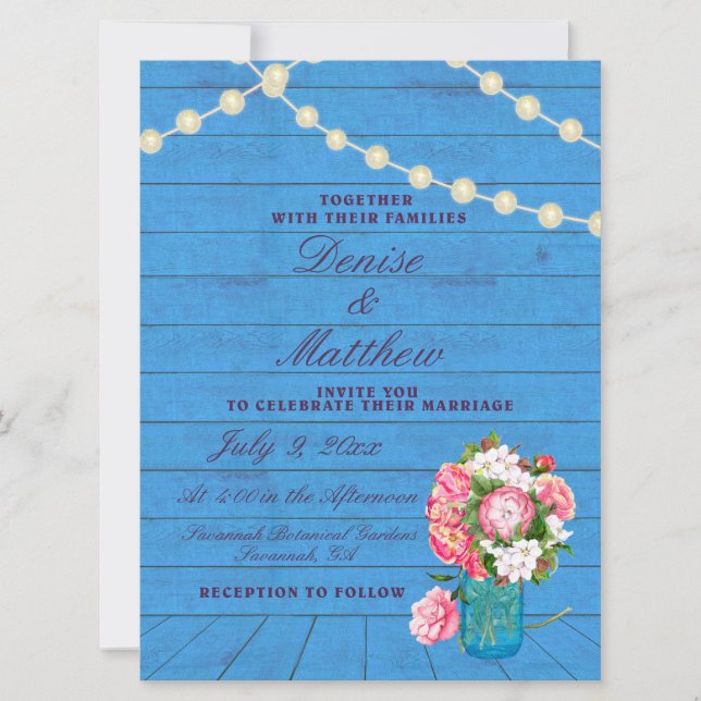 Invitación de Mason Jar Rosas Rústicos de 6,5" x 8 (Anverso)