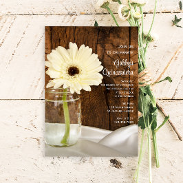 Invitación de Mason Jar y White Daisy Quinceañera