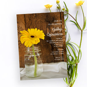 Invitación de Mason Jar y Yellow Daisy Quinceañera