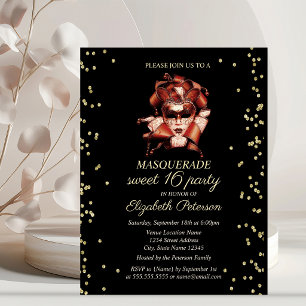 Invitación de Masquerade Ball Gold Diamonds Sweet 