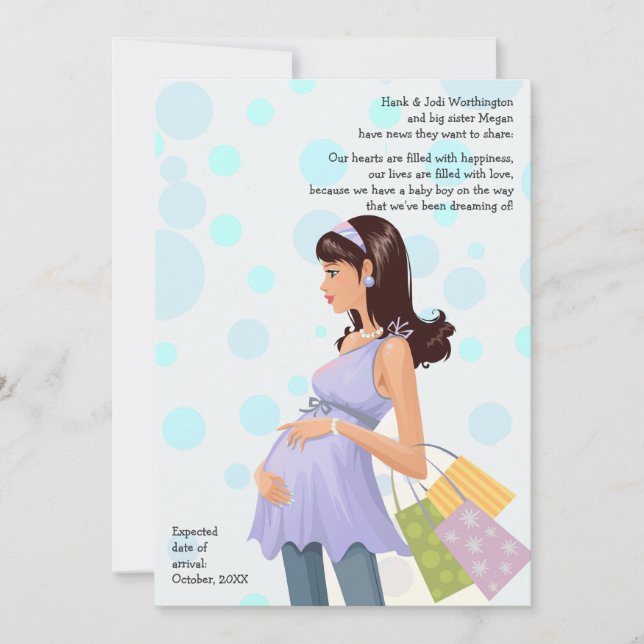 Invitación de maternidad con embarazo de mamá (Anverso)