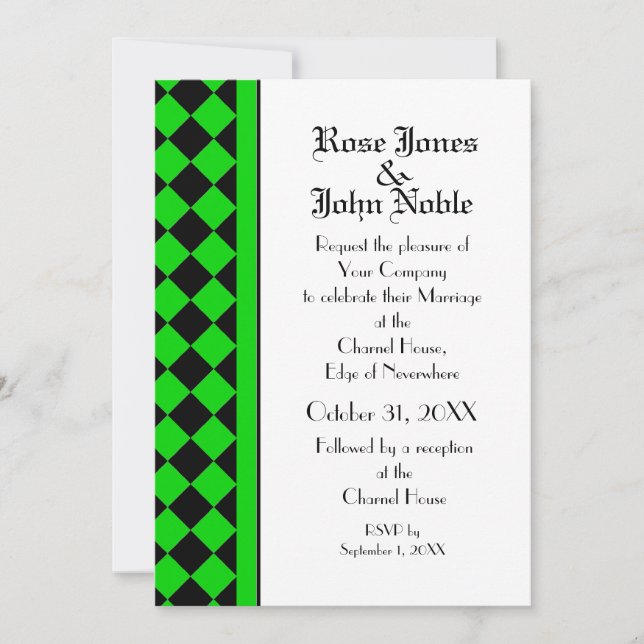 Invitación de matrimonio a ChequerBoard (Lime) (Anverso)
