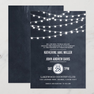 Invitación de matrimonio a las luces de cadena azu