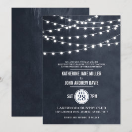 Invitación de matrimonio a las luces de cadena azu