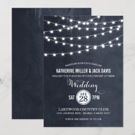 Invitación de matrimonio a las luces de cadena azu