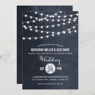 Invitación de matrimonio a las luces de cadena azu