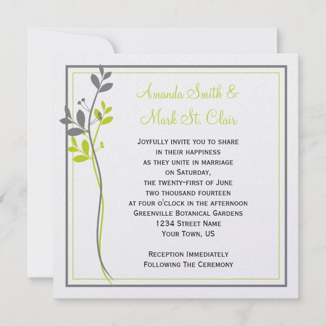 Invitación de matrimonio a nadar con flores grises (Anverso)