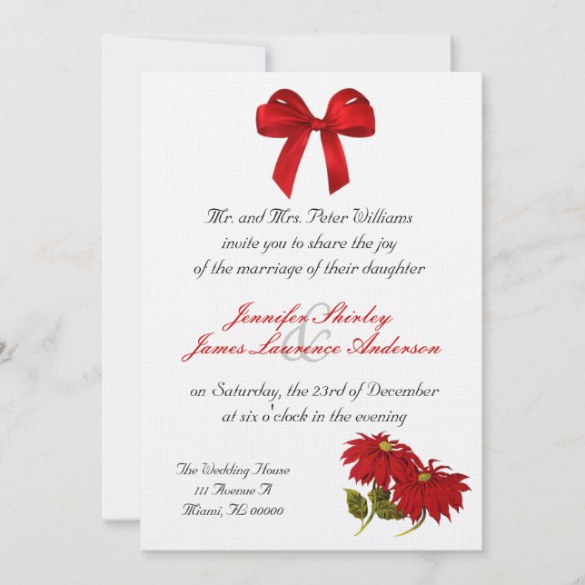 Invitación de matrimonio a Navidades de Poinsettia (Anverso)
