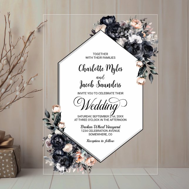 Invitación de matrimonio acrílico floral geométric (Subido por el creador)
