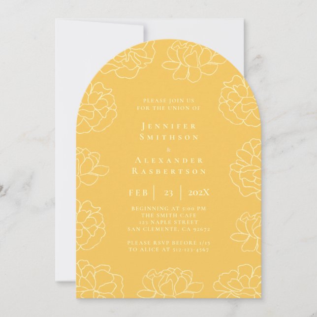Invitación de matrimonio botánico mínimo amarillo  (Anverso)
