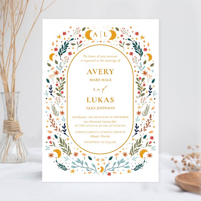 Invitación de matrimonio botánico místico vintage (Subido por el creador)
