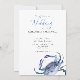 Invitación de matrimonio con cangrejo acuarela de