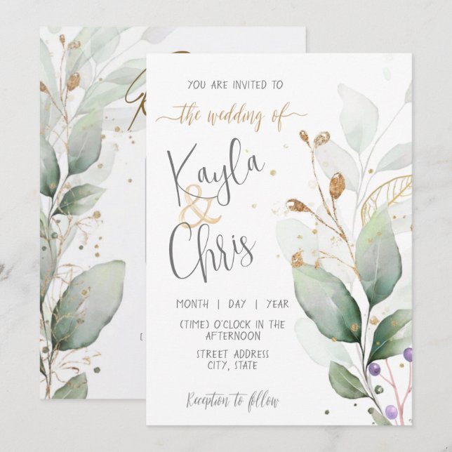 Invitación de matrimonio con código QR RSVP (Anverso / Reverso)