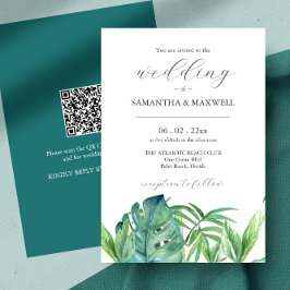 Invitación de matrimonio con hojas tropicales de c