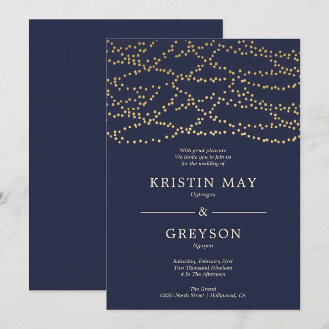 Invitación de matrimonio con luces de cadena (Anverso / Reverso)