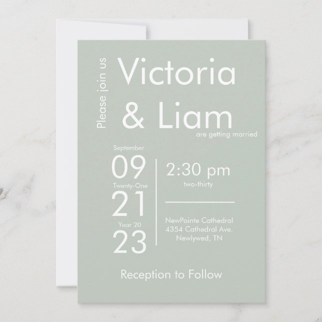Invitación de matrimonio con nombre verde simple y (Anverso)