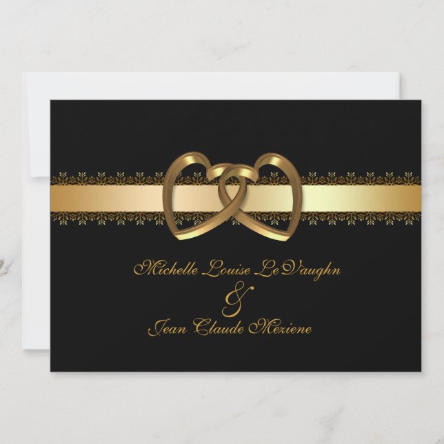 Invitación de matrimonio corazones de oro sobre ne (Anverso)