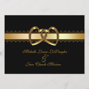 Invitación de matrimonio corazones de oro sobre ne