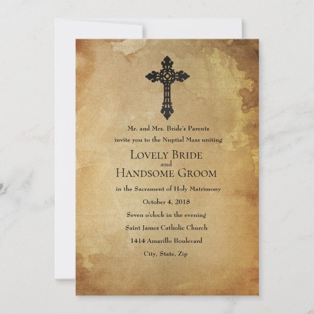 Invitación de matrimonio cruzado católico con pape (Anverso)