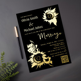 Invitación de matrimonio de código QR de girasol n