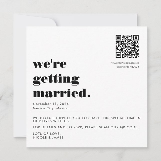 Invitación de matrimonio de código QR moderno y si (Anverso)