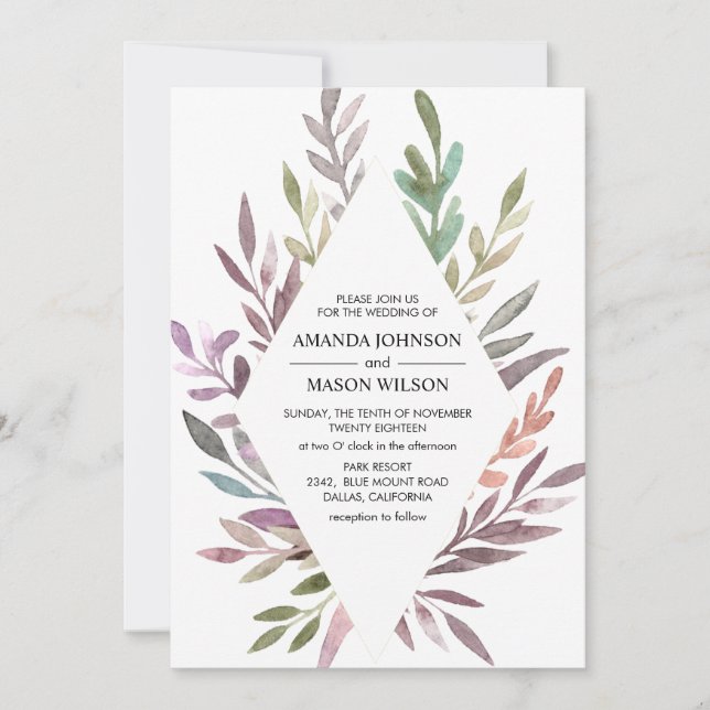 Invitación de matrimonio de color de agua delgada (Anverso)