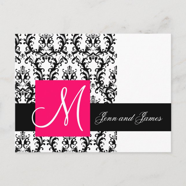 Invitación de matrimonio de damasco de Fuchsia bla (Anverso)