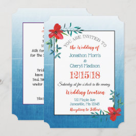 Invitación de matrimonio de doble cara azul y rojo