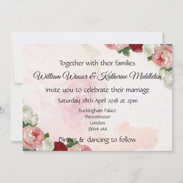 Invitación de matrimonio de doble cara para rosas (Reverso)