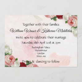 Invitación de matrimonio de doble cara para rosas