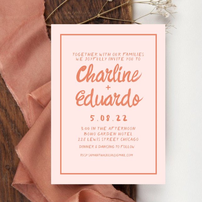 Invitación de matrimonio de escritura a mano rosa  (Subido por el creador)